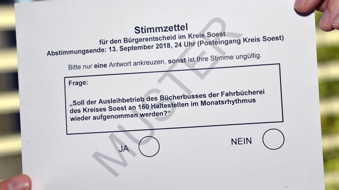 Muster - Stimmzettel Bürgerentscheid Bücherbus Kreis Soest